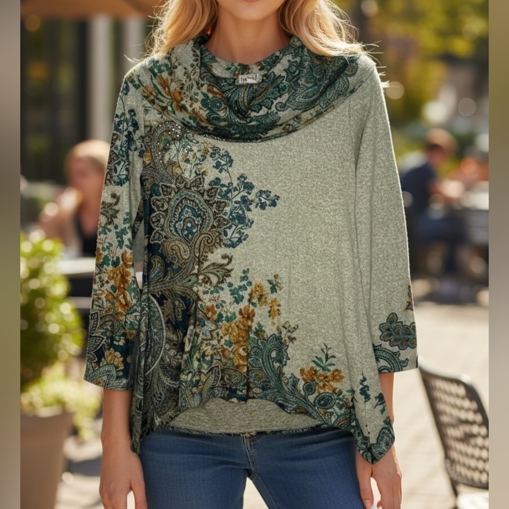 One World Embellished Floral Cowl Neck Sweater